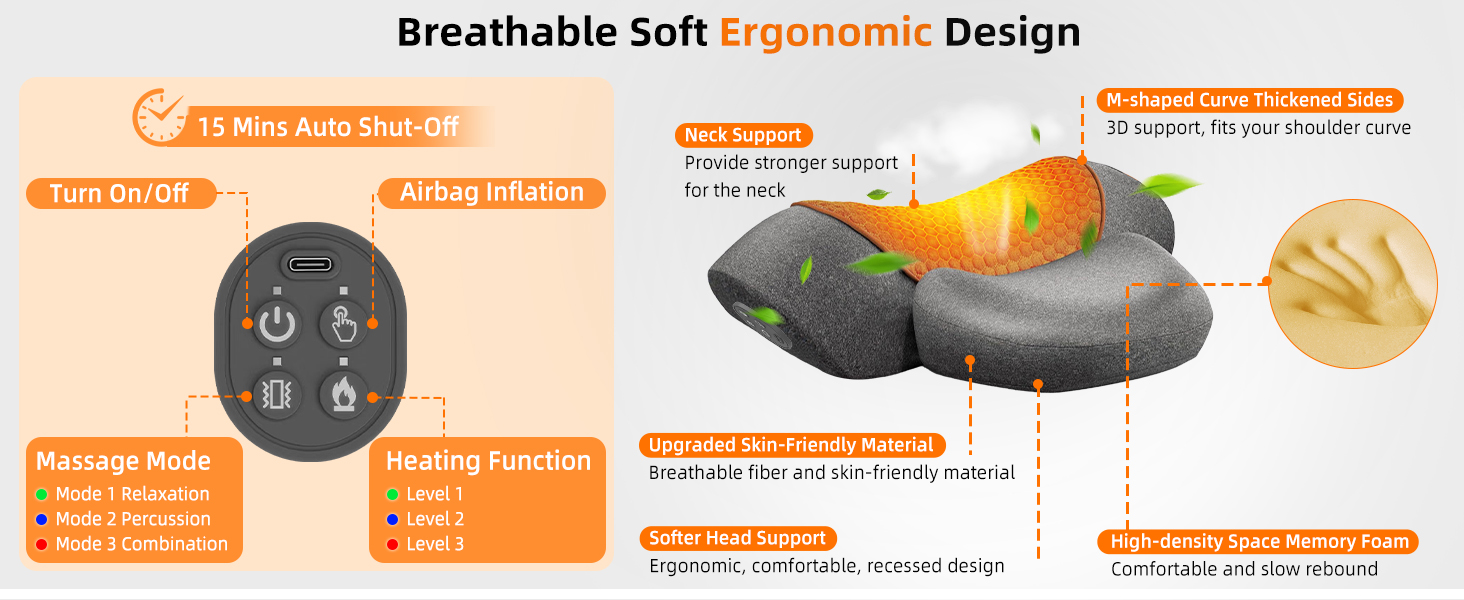 3-in-1 Neck Massager Pillow with Heating & Traction
