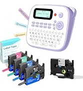 EazeID Label Maker Machine with 5PK Color Tapes, Portable Labeler Mahchine Purple for Teachers Ki...