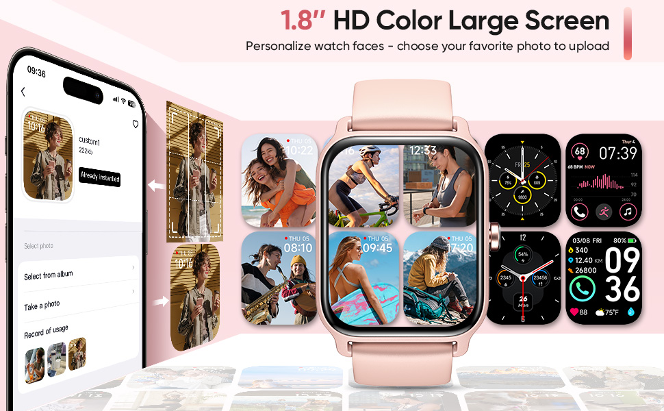 100+ watch face, waterproof smart watches for women