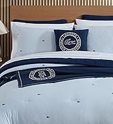 Lacoste Pinstripe Croc Comforter Set, 100% Percale Cotton 180TC, Breathable All Season Bedding wi...