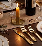 WDF300 Pieces Gold Plastic Silverware - Heavy Duty Disposable Cutlery Set Plastic Gold Silverware...
