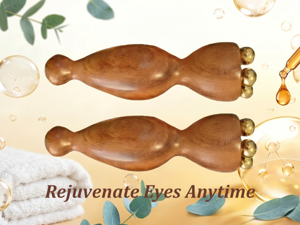 2-piece sandalwood facial massager set with copper roller beads.