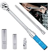 Torque Wrench 3/8 Drive, 5-60 Nm Click Torque Wrench Set with 14mm and 16mm Socket for Bike Motor...