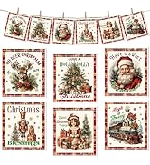 Vintage Christmas Swedish Dishcloths for Kitchen, 6 Pcs Retro Santa Claus Swedish Dish Cloths, Re...