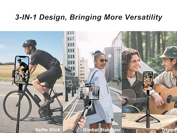 Selfie Stick Head Stabilizer, 360° Swivel Tripod with Wireless Remote, Portable Cell Phone Holder