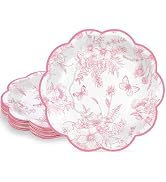 NatNarr 30Pcs Pink Floral Paper Plates, 7inch Valentines Plate Scalloped Pink and White Plates Di...