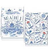 VISSTREE Chinoiserie Mahjong Kitchen Towels, 2 PCS Mahjong Gifts Dish Towels for Women, Blue Flor...