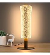 NUÜR Modern Table Lamp, Black Nightstand Lamp with Stepless Dimming, Shimmer Cylinder Design, 3 C...