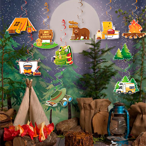 happy camper party hanging swirls