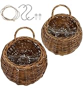 Hemoton Rattan Wall Hanging Flower Pot Basket 12.2X10.63X4.72 Inches Woven Planter for Indoor Out...