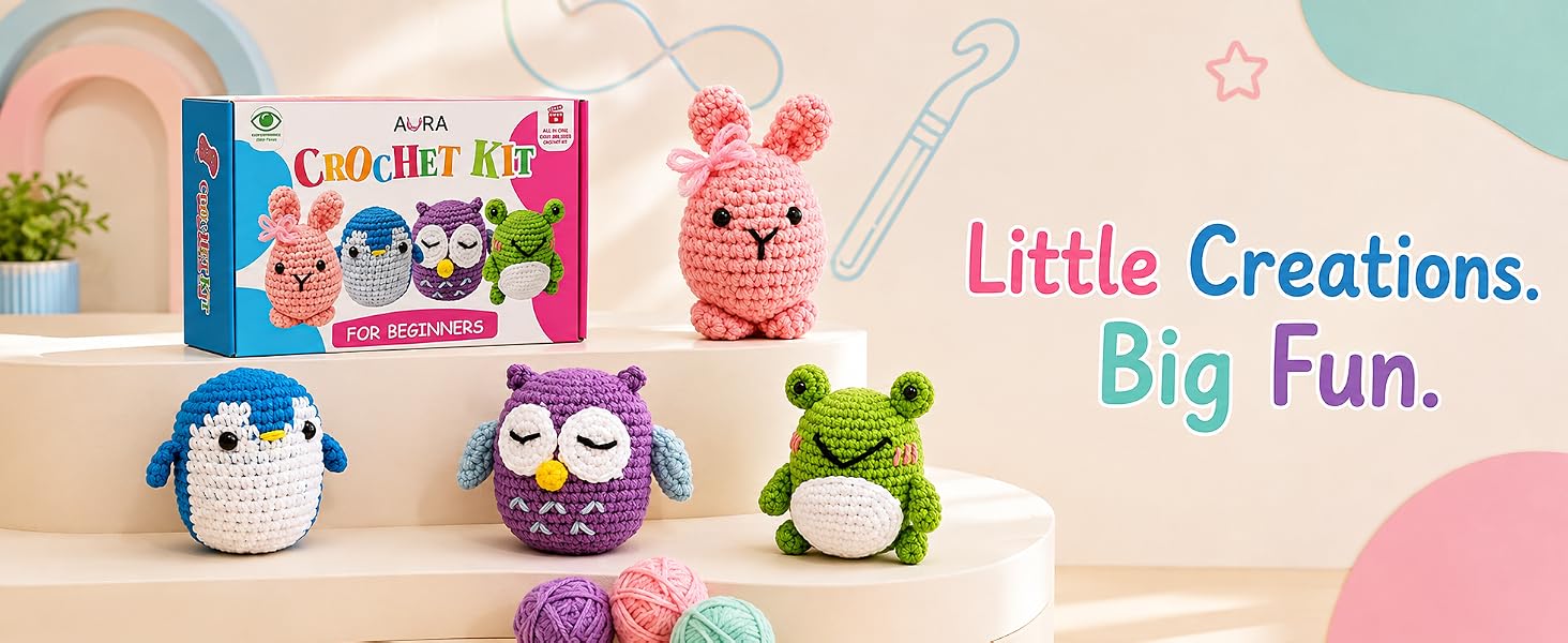 crochet kit for beginners kids ages 8-12 4 animal amigurumi forest friends