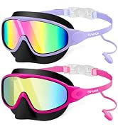 Vvinca Kids Swim Goggles with Nose Cover & Attached Earplugs, Anti-Fog Wide View Swimming Goggles...