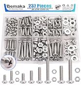 Bemaka Nuts and Bolts Assortment Kit, 304 Stainless Steel Bolts 8 Sizes #6-32#8-32#10-24 Phillips...
