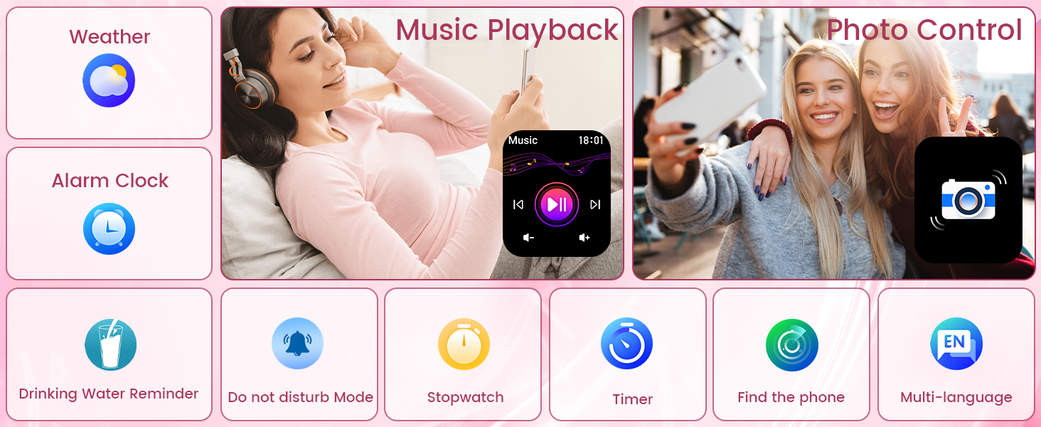 This smart watch for iphone android compatible with more than 20 practical functions