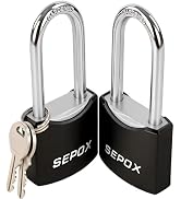 SEPOX 2-Pack 1-3/4" Long Shackle Padlock 1-9/16" 256Hr Salt Spray | For Gate Fence Toolbox Gym Sc...