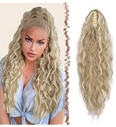 FESHFEN Claw Clip Ponytail Extensions, Long Pony Tail Hair Piece Wavy Curly Synthetic Hairpieces ...