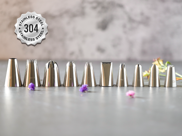 ten pieces large steamless stainless steel icing piping tip nozzles for decorating