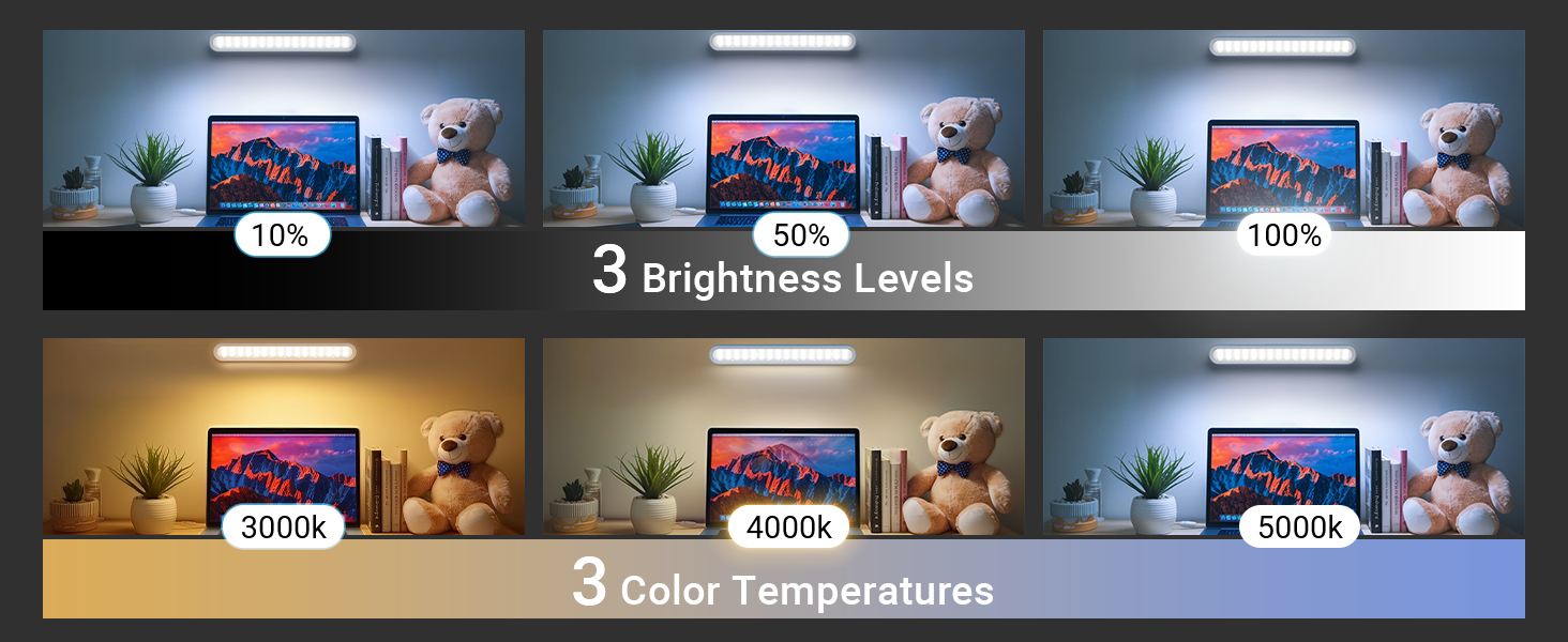 a picture of a led light with a bear sitting on a desk.