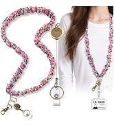 Scrunchie Lanyard Teacher for Id Badges Keys with Retractable Badge Reel Cute Teacher Lanyard for...