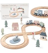 Comfy Cubs 30-Piece Wooden Train Set for Toddlers Ages 1+, Fun & Eco Friendly Toddler Train Set w...