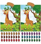 ASTARON 2 Sets Pin The Tail on The Giraffe Jungle Animal Party Game Zoo-Themed Birthday Party Sup...