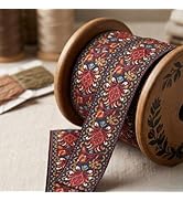 IDONGCAI Vintage Floral Woven Jacquard Ribbon 5 Yards Embroidered Trim for Sewing, Boho-Chic Fash...