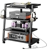CABTE Mobile AV Media Stand with Outlets and 4 Rolling Caster Wheels | 4-Tier Rolling TV Stand fo...