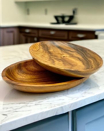 Wood Bowl Acacia Wooden Food Bowl Salad Fruit Counter Kitchen Dining Table Food Serving Decor Snack