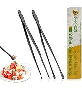 GEEKHOM 2 Pcs 12-Inch Black Professional Chef Tweezers, Stainless Steel Fine Tongs for Precision ...
