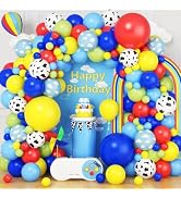 Toy Inspired Story Balloons Arch Kit, 108 Pcs Red Yellow Blue Balloon Garland with Cloud Cow Prin...