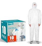 FURWEY Hazmat Suits 10 Pack Disposable Coveralls, with Elastic Wrists, Ankles and Hood, Available...