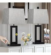 Cinkeda Touch Control Table Lamp Set of 2, Modern Black Bedside Lamps with USB C+A Ports & AC Out...