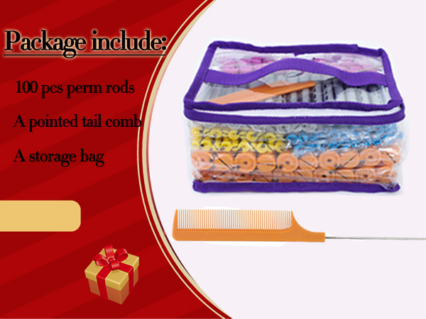 100pcs Perm Rods SetPerms Rods for Women Hair DIY Hairdressing Tools(Orange+Purple+Gray+Blue