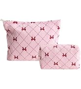 LYDZTION 2PCS Cute Corduroy Makeup Bag for Women, Small Makeup Bag Set Travel Toiletry Bag Coquet...