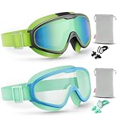 Aegend 2PCS Swim Goggles with Fabric Strap, Kids Swimming Goggles Wide View No Leaking Pool Goggl...