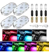 4 PCS Car LED Lights for Car Interior, 7 Colors Magnetic USB Wireless LED Lights with Bright LED ...