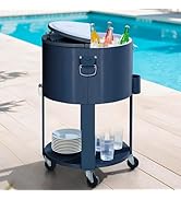 SUNJOY 60 Quart Rooling Ice Chest Cooler Cart, Portable Patio Party Bar Drink Cooler Cart, Bevera...