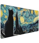 Buslint Starry Night Cat Silhouette Gaming Mouse Pad, XXL Desk Mat, 35.4 x 15.8 inches, Non-Slip ...