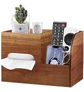 BIBELUN Wood Tissue Box Cover Square with Tray and Remote Holder,Multifunctional Tissues Cube Box...