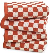 Jacquotha Checkered Hand Towels (13x29 Inches) - Kitchen Hand Towels Pack of 4, Absorbent Cotton ...