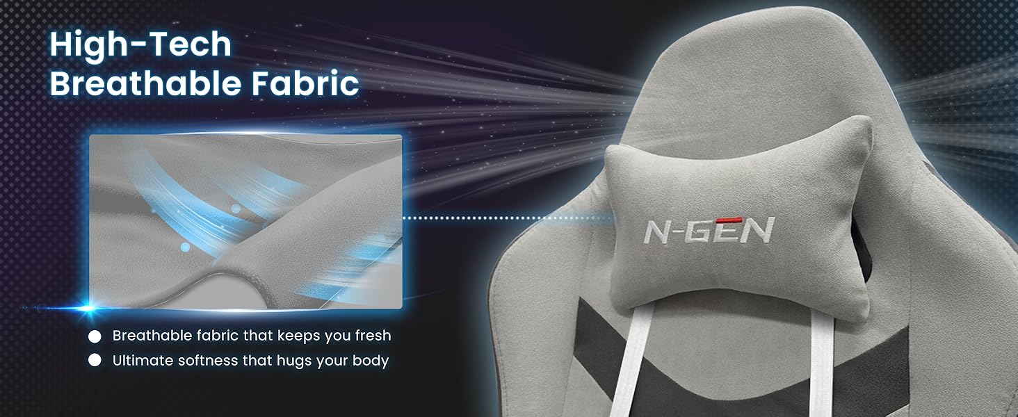 Ergonomic grey gaming chair lumbar support swivel home office computer desk