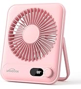 WHATOOK Small Desk Fan Personal Fans: 5000mah 25 Hours Battery Office Quiet Mini Desktop Fan Port...