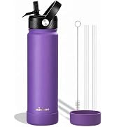 Mininoo 24 oz Insulated Ceramic-Lined Water Bottle with Straw, Purple | Double-Wall Insulation, D...