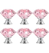 YEMCHI 6 Pack Pink Crystal Cabinet Knobs 1.2" Diamond Glass, Girl Vanity Desk Handles, Cute Bathr...