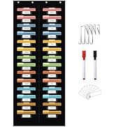 ANCOMEDO 28 Pockets Storage Pocket Chart with 28 Nametag Pockets,Hanging Wall File Organizer for ...