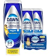 Dawn Dish Soap Squeeze Bottle, EZ-Squeeze Platinum Dish Soap Liquid+Non-Scratch Sponges for Dishe...
