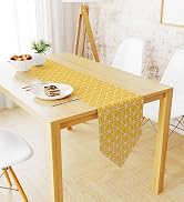 LEEFONE Yellow Table Runner Modern Linen Cotton Table Runner, 12" x 71" Diamond Checkered Table R...