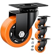 ASHGOOB 3 Inch Caster Wheels, Casters Set of 4 Heavy Duty, Orange Polyurethane (PU) Casters, Indu...