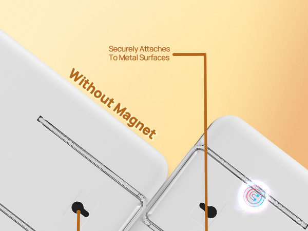 Text reads 'Security Attaches' and 'Without magnet'. Repeated series of technical diagrams showing mounting options for white linear device.
