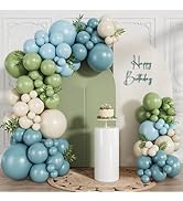 CVPARTYON Dusty Blue Sage Green Balloon Arch Kit 120pcs Thick Latex Sand White Fog Blue Balloons ...